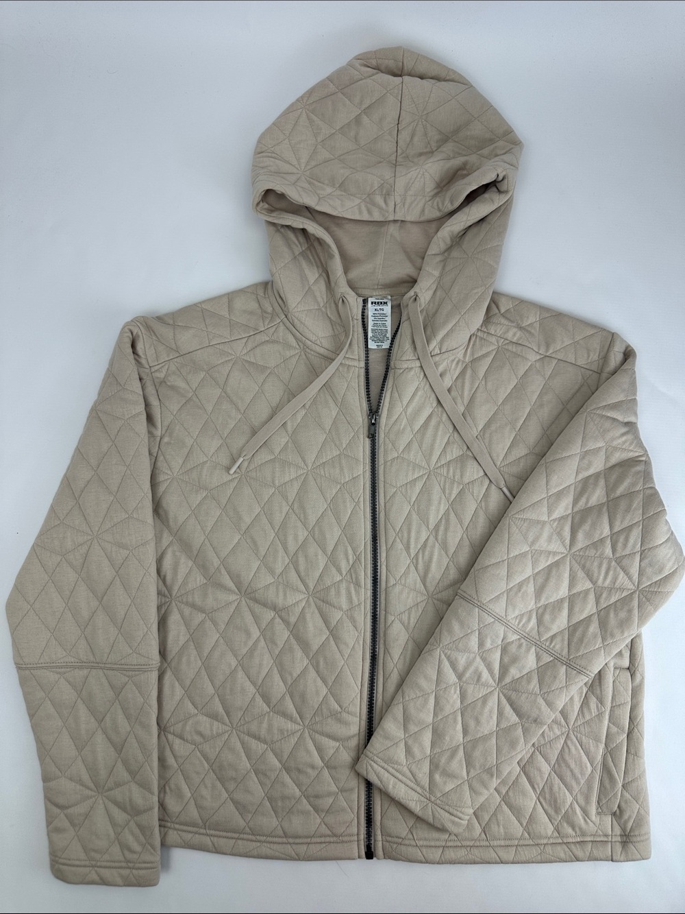 RBX Quilted Hooded Zip-Up Jacket in Light Beige/Tan. Size XL. Lightweight.